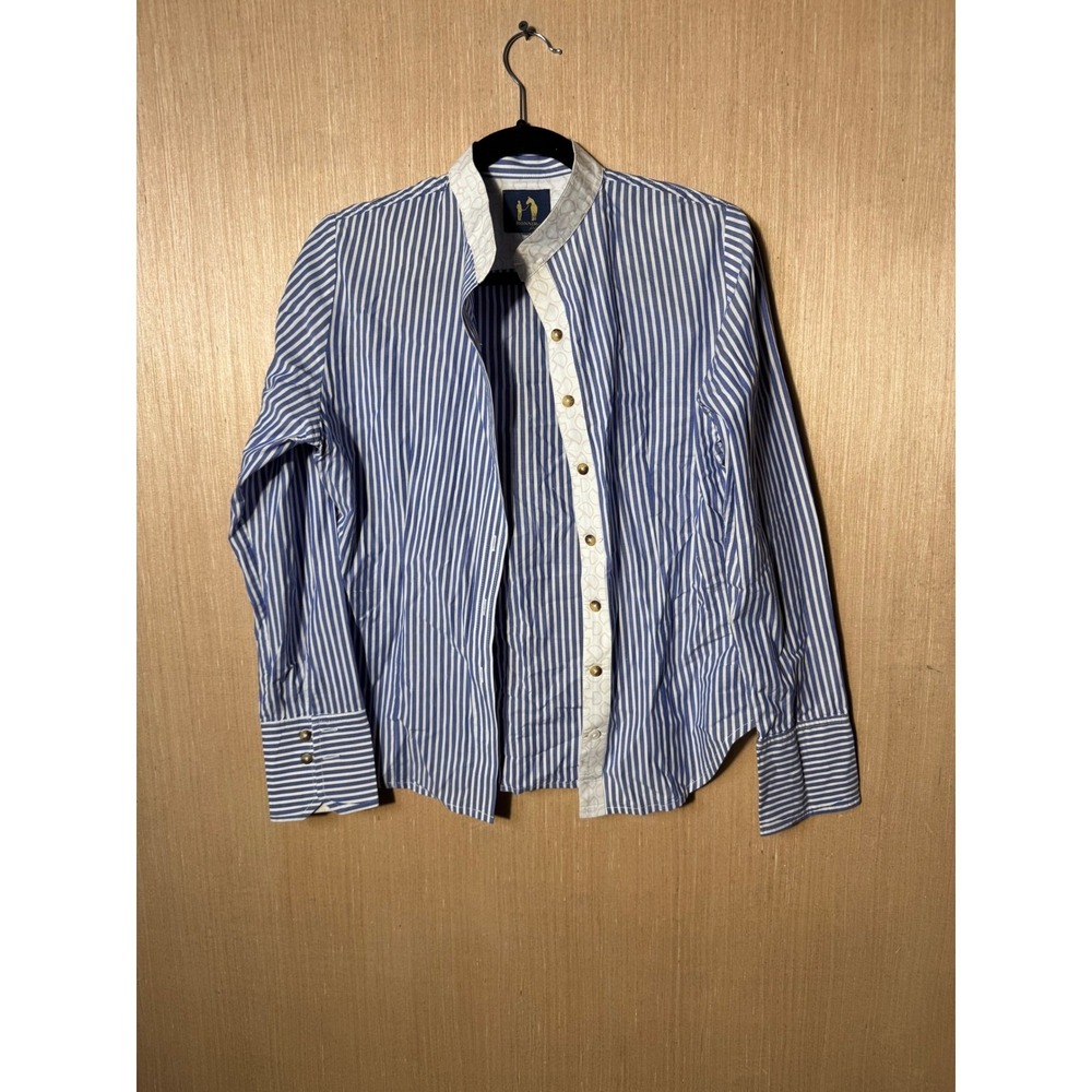 Ronner Design $189 Blue Striped Long‎ Sleeve Button Down Shirt Equestrian Style